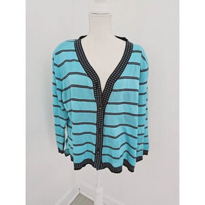 Exclusively Misook Crochet Knit Blue Black MISSING BUTTON Cardigan Sweater 3X